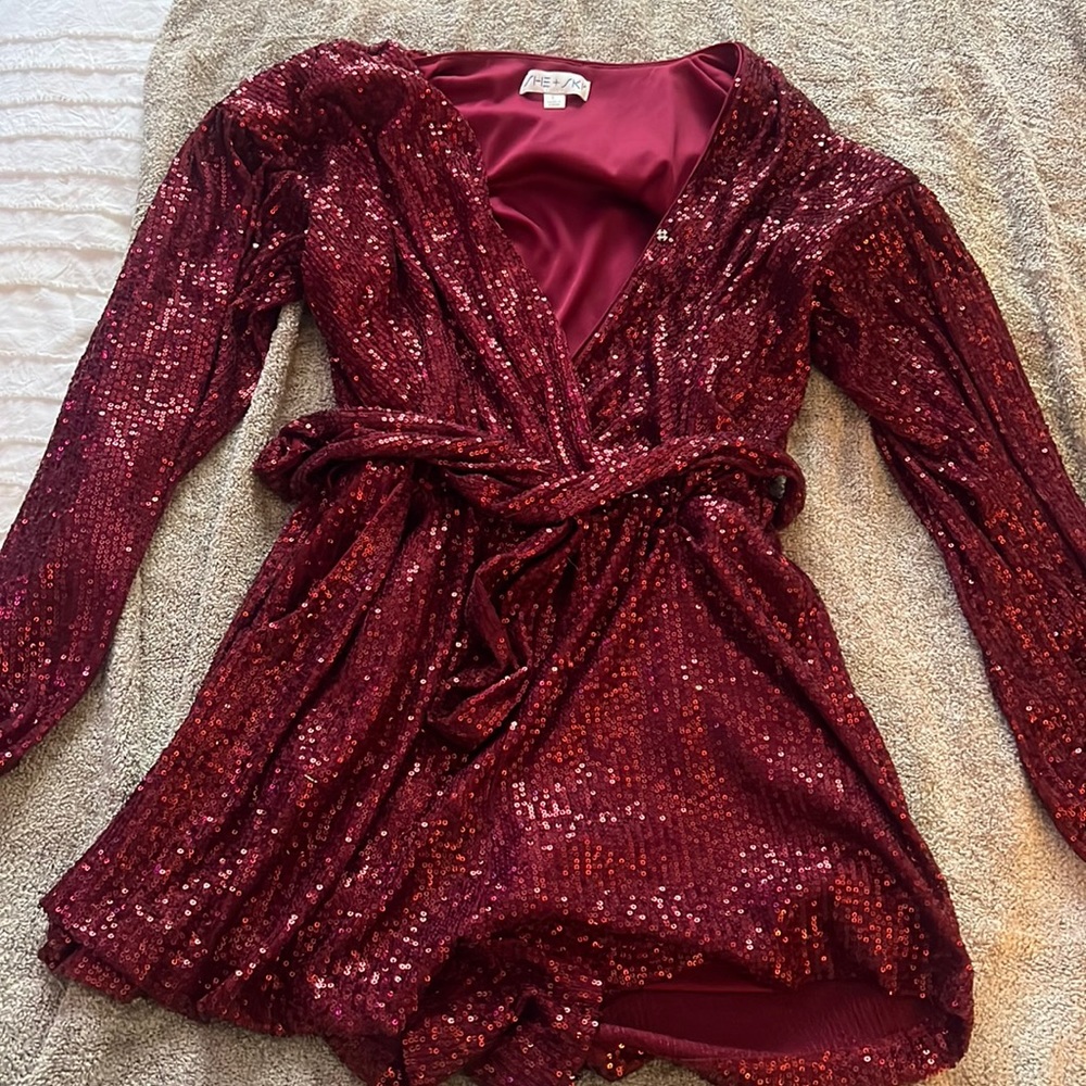 Red sequin romper